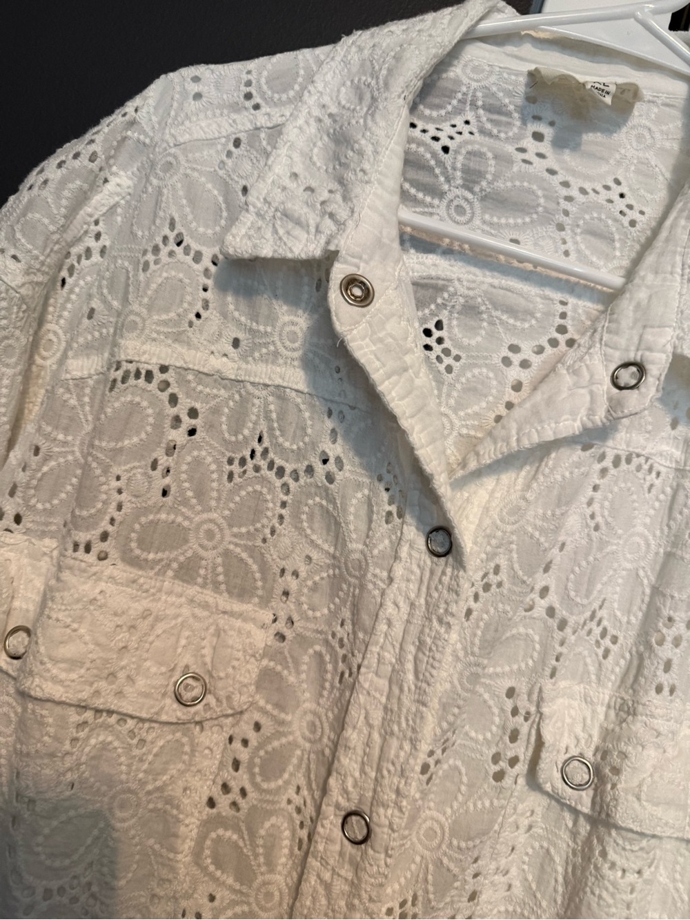 White Eyelet Button-Front Shirt Jacket